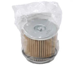 A pleated paper hydro filter with a silver metal top and bottom, wrapped in a clear plastic protective sleeve, shown against a plain white background.