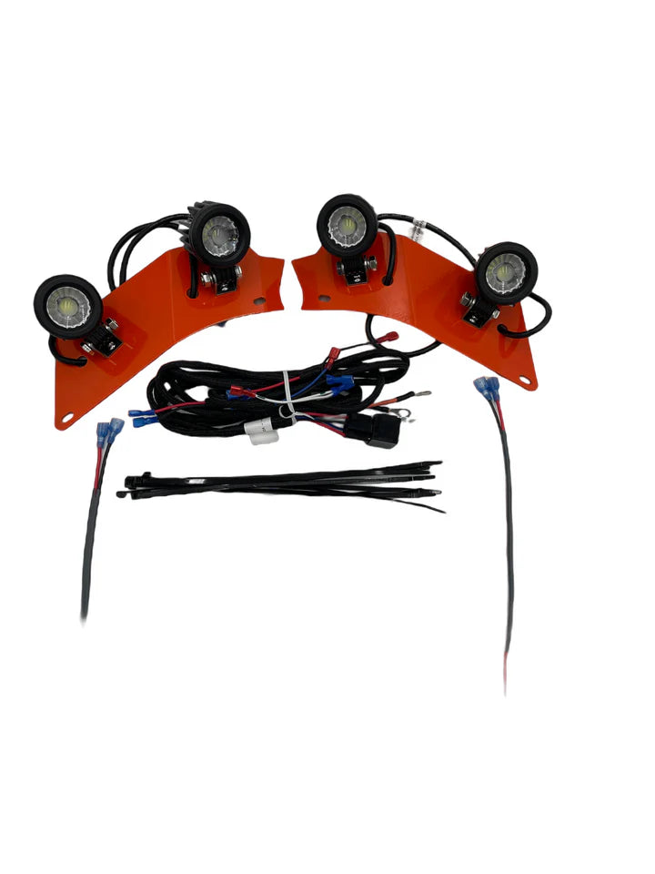 Orange LED light bar with wiring harness on a white background