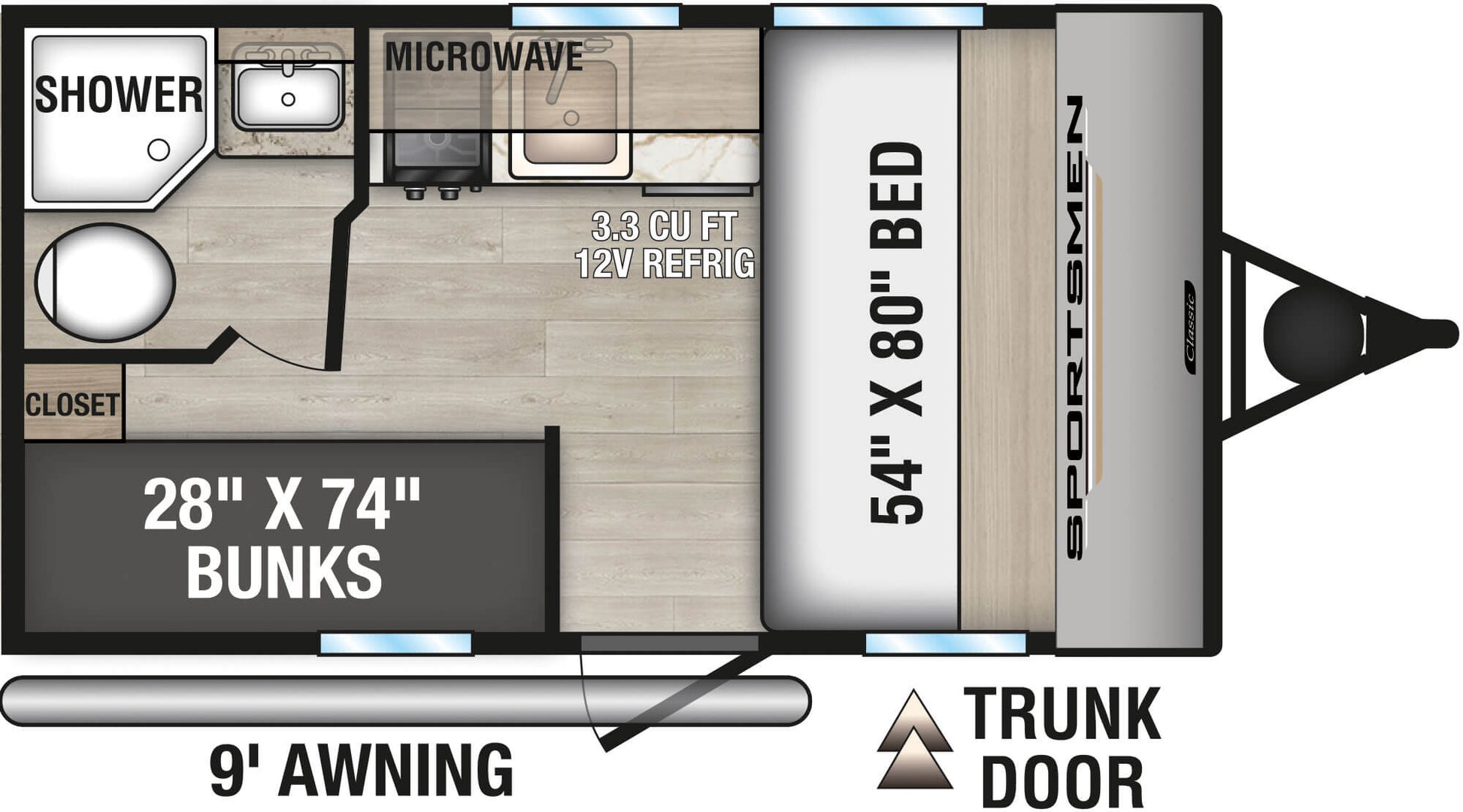 KZ RV Sportsmen Classic - 130BH Floorplan - Travel Trailer - 17 ft - 2025 Edition.