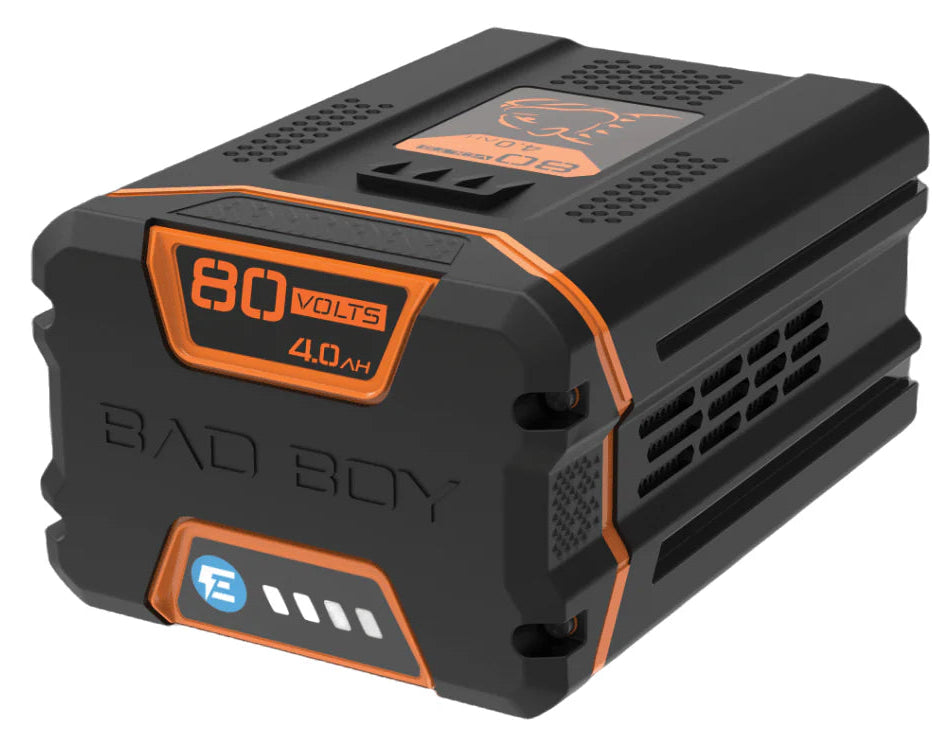 Black and orange battery pack with visible branding on a white background