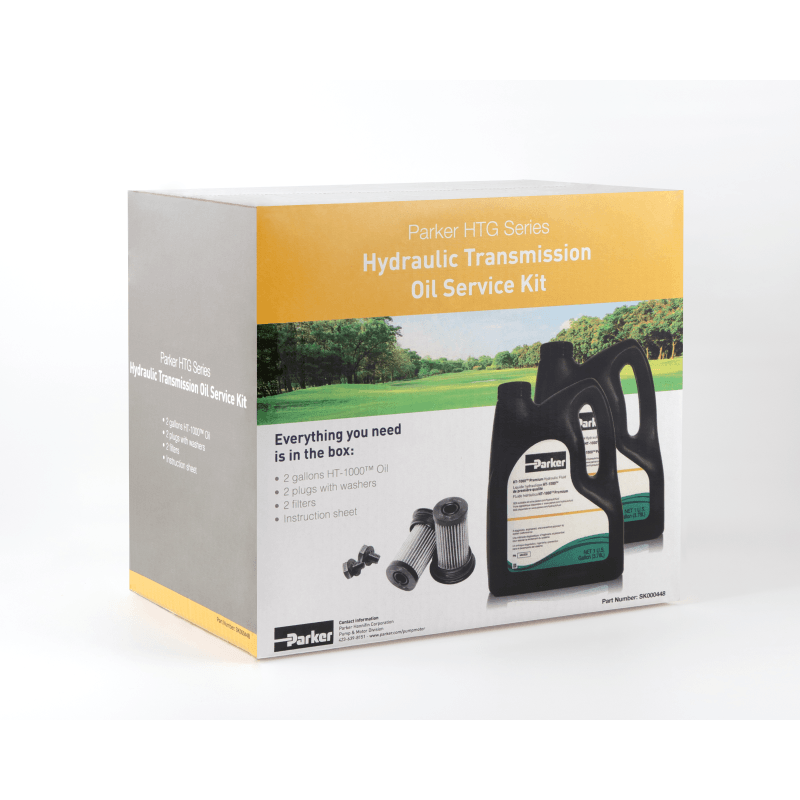 Parker HTG Series Hydraulic Transmission Oil Service Kit packaging on a white background