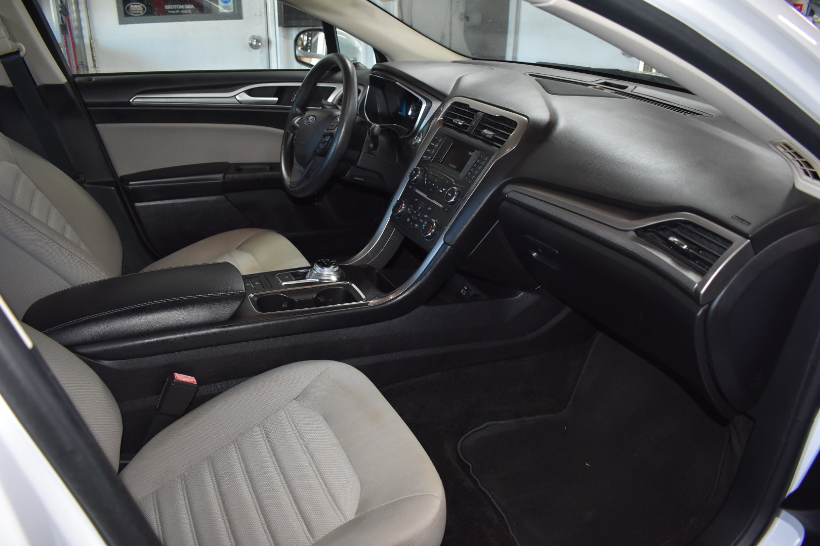 Car interior with black and white seats