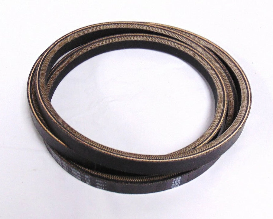 A coiled black rubber belt with a brown textured inner layer, photographed on a plain white background.