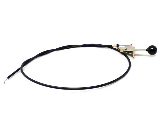 Black cable with a metal connector on a white background