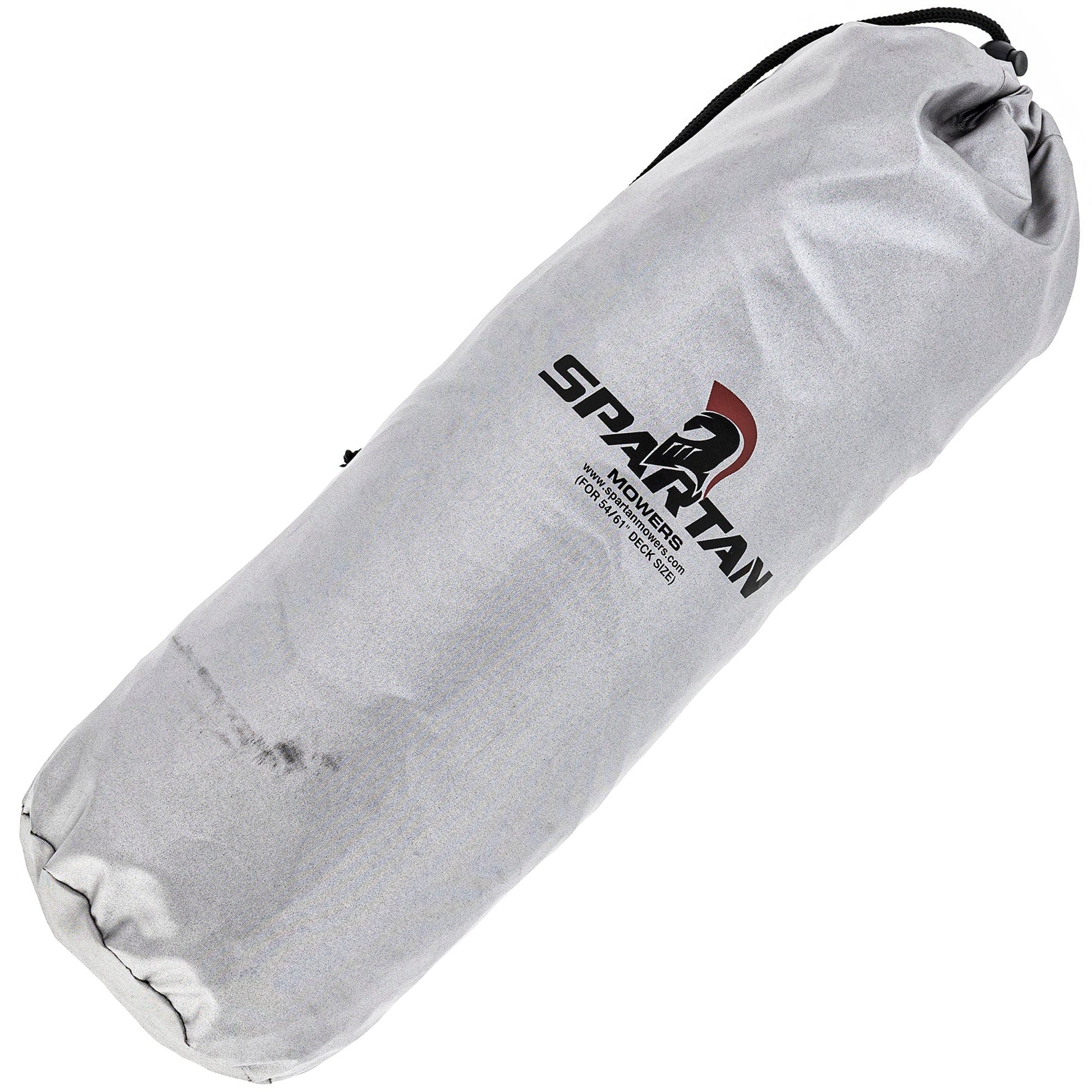 Gray drawstring bag with a logo on a white background