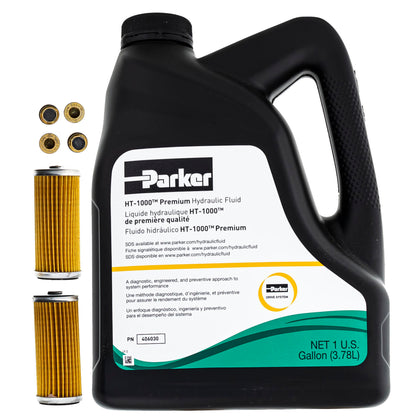 Parker HT-1000 premium hydraulic fluid container with filters on a white background