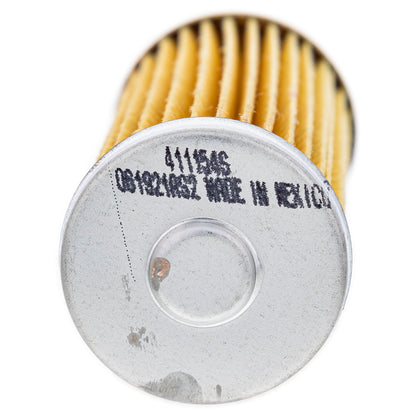 Metal filter with yellow pleated element on a white background
