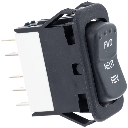A black plastic multi-terminal switch with three labeled positions: FWD, NEUT, and REV, shown on a white background.