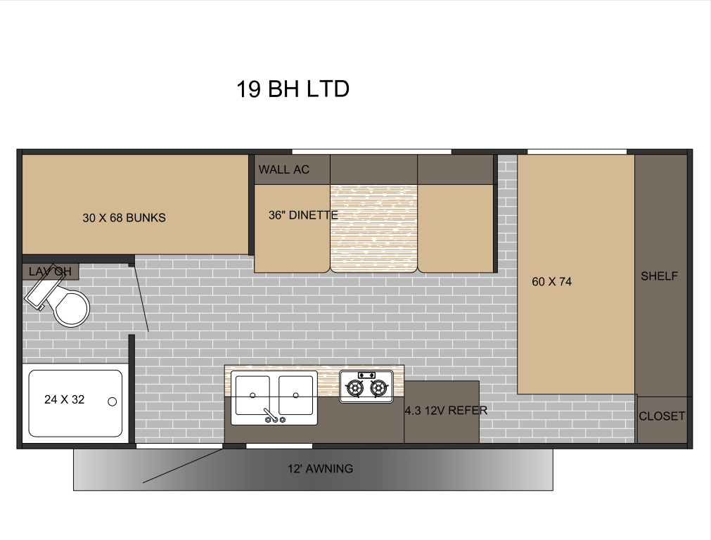 Sunset Park RV Sun Lite - 19BH Floorplan - Travel Trailer RV - 2024 Edition