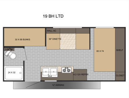 Sunset Park RV Sun Lite - 19BH Floorplan - Travel Trailer RV - 21 ft - 2024 Edition
