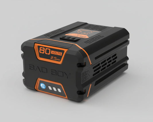 Black and orange battery pack with 'BAD BOY' branding on a white background