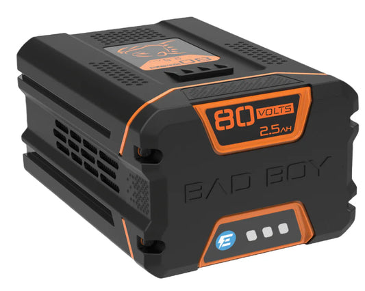 Black and orange battery charger with digital display on a white background