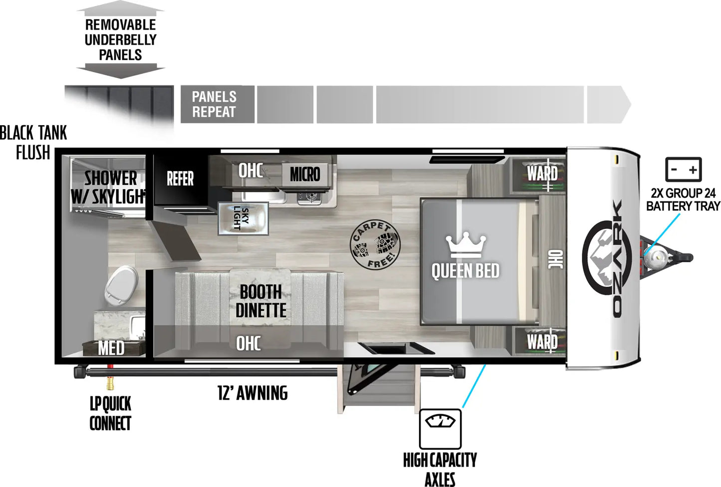 Forest River Ozark - 1660FQX Floorplan - Travel Trailer RV - 2024 Edition