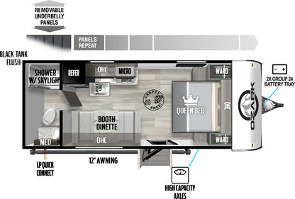 Forest River Ozark - 1660FQX Floorplan - Travel Trailer RV - 22 ft - 2024 Edition