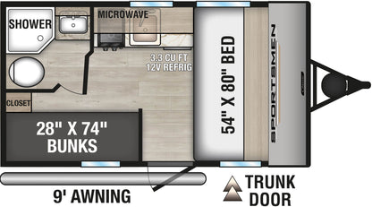 KZ RV Sportsmen Classic - 130BH Floorplan - Travel Trailer - 17 ft - 2025 Edition