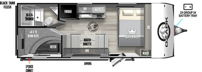 Forest River Ozark - 1650BHKX Floorplan - Travel Trailer RV - 22 ft - 2024 Edition