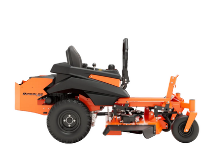 Orange and black lawn mower on a white background
