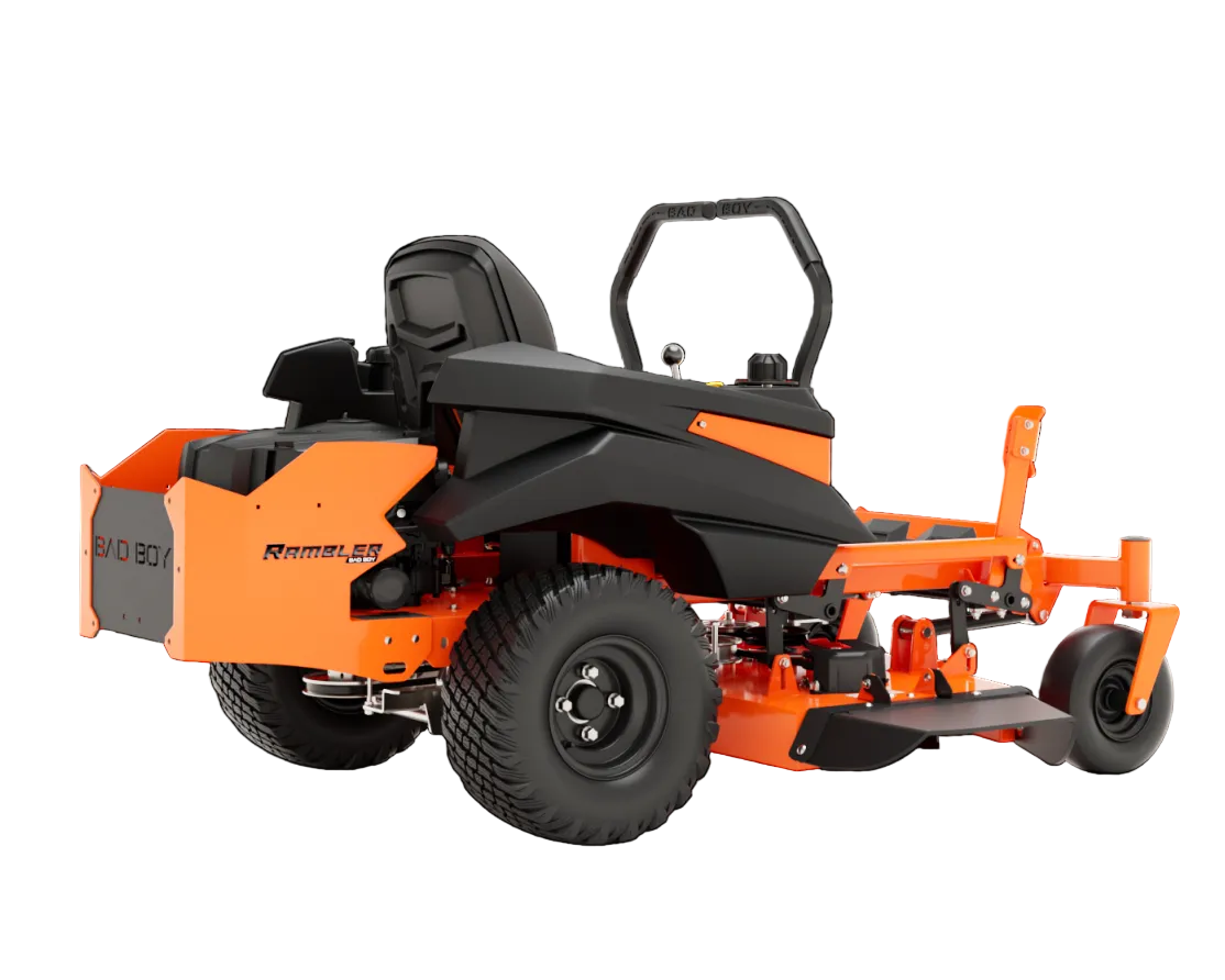 bad boy riding lawn mower on a dark background