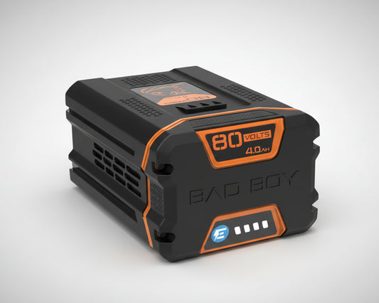 Black and orange battery pack with 'Bad Boy' branding on a white background