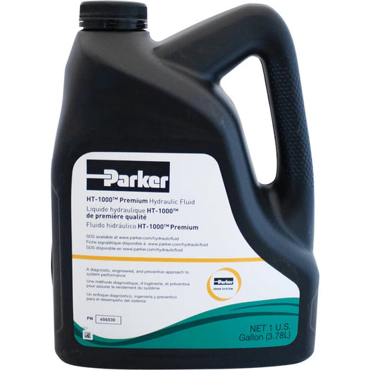 Parker HT-1000 premium hydraulic fluid container on a white background