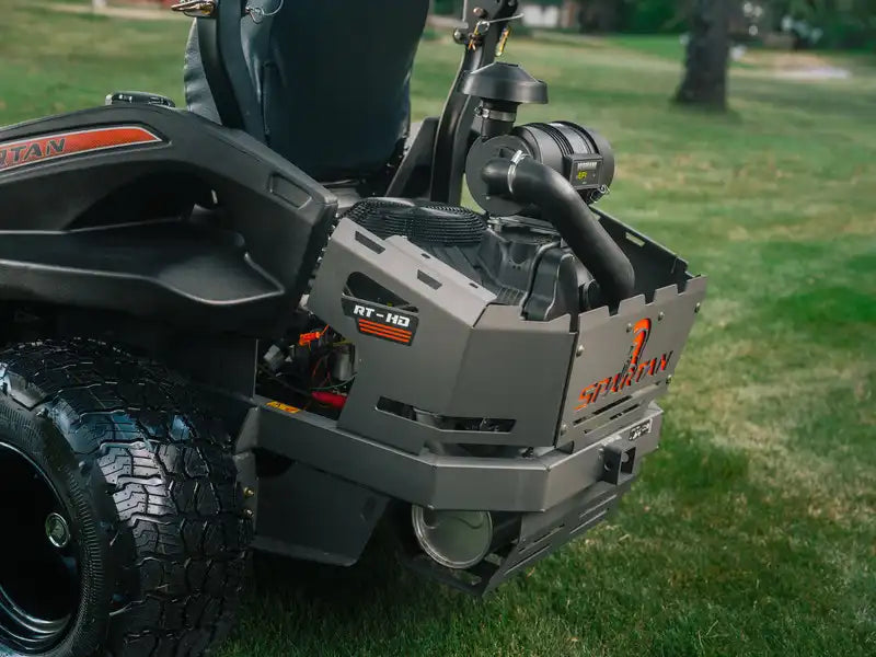 Ridgid lawn mower on grass with visible branding