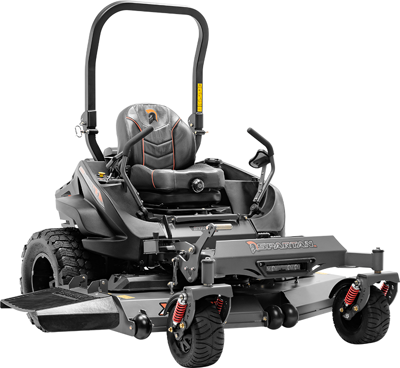 Zero-turn lawn mower on a white background