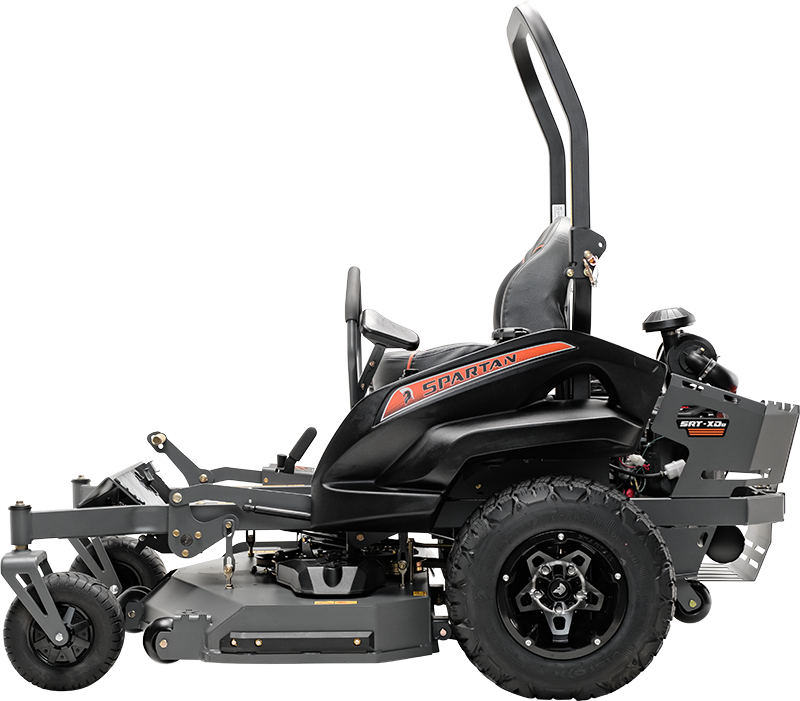 Zero-turn lawn mower with 'Spartan' branding on a white background