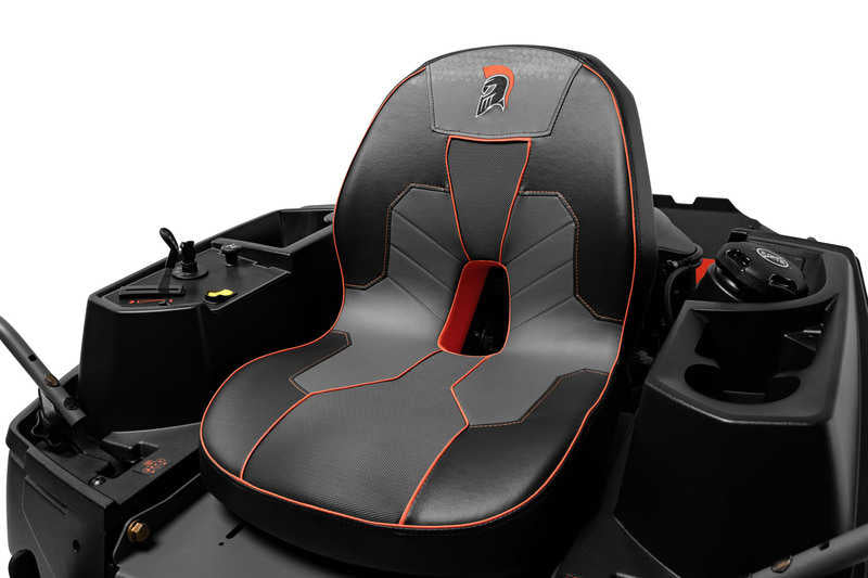 Black and red seat with a logo on a white background