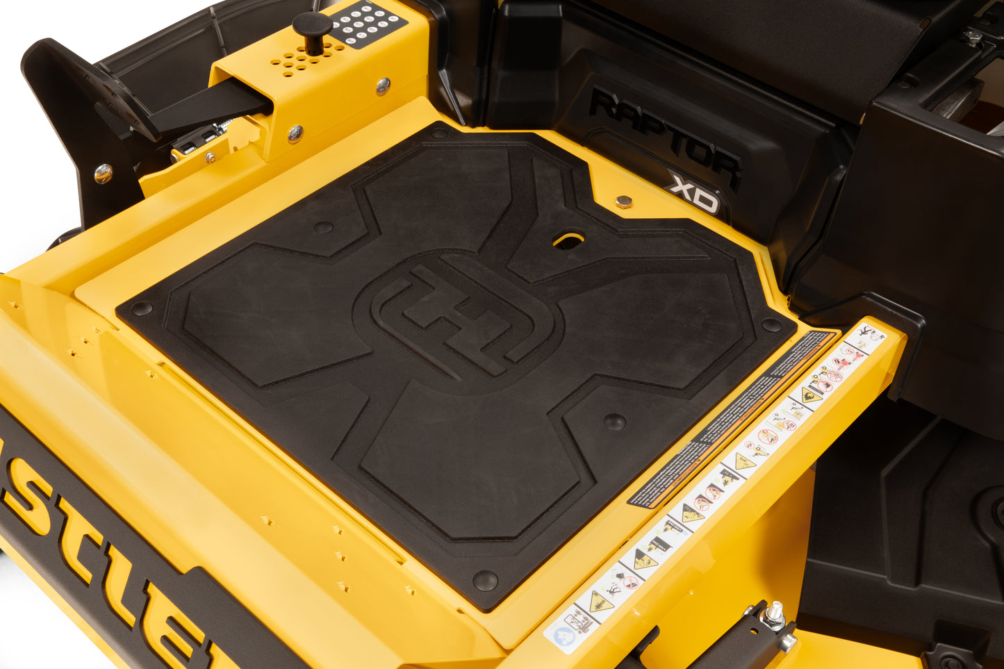 Close-up of a yellow and black tool chest with 'Raptor' branding.