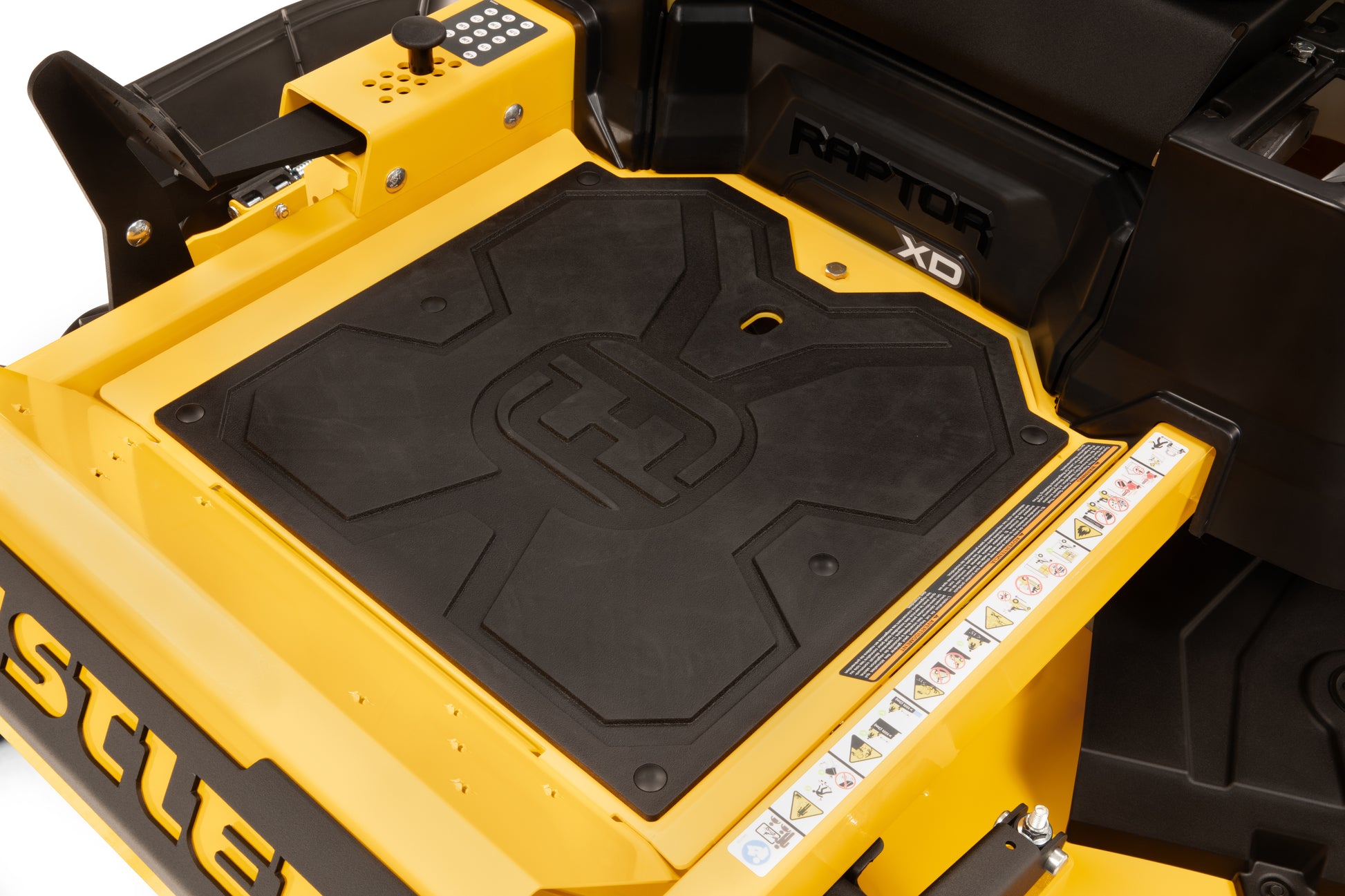 Close-up of a yellow and black tool chest with 'Raptor' branding.