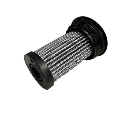 Filter with metallic core and black outer casing on a white background