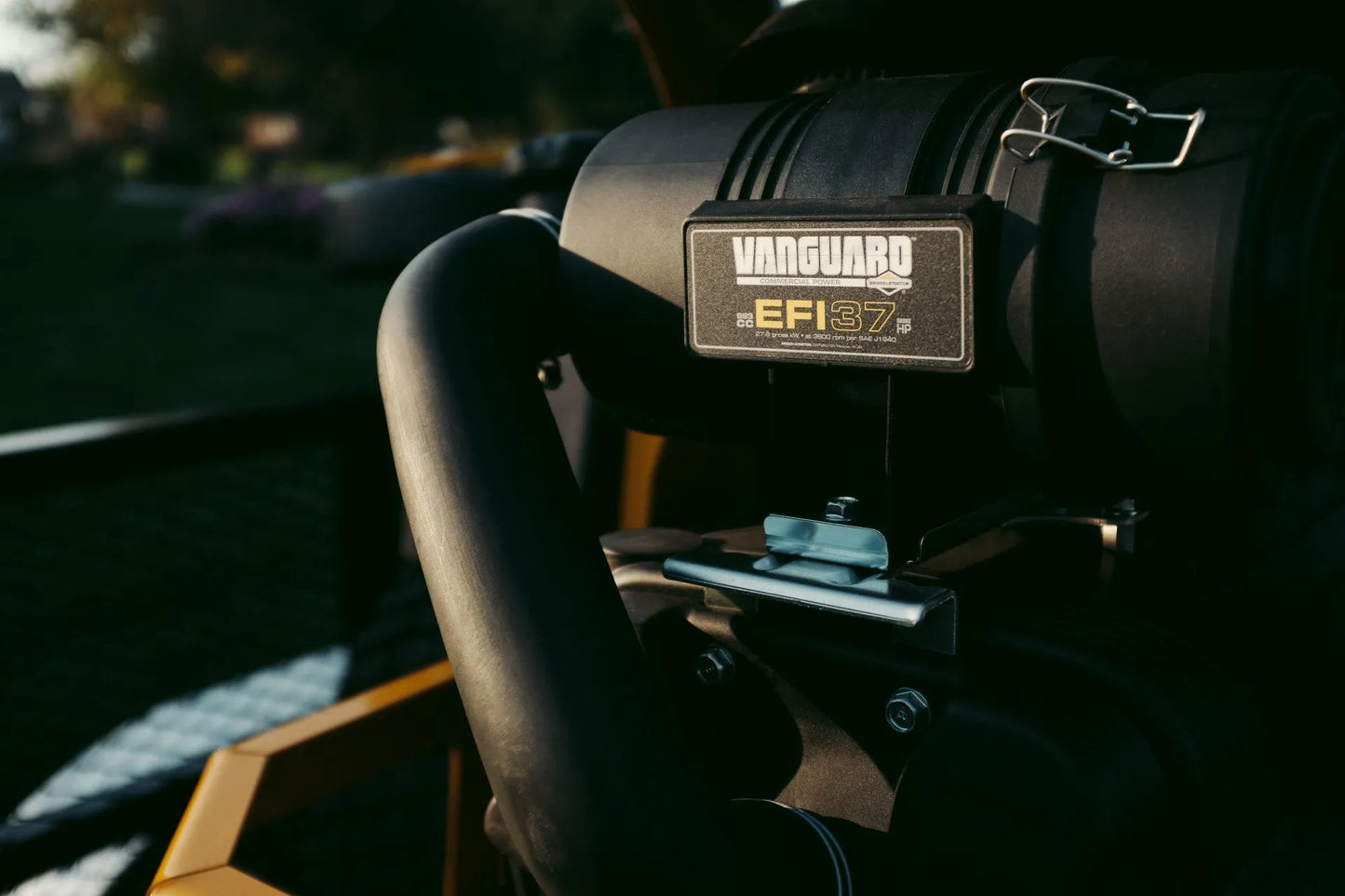 Close-up of a Vanguard camera lens with a blurred background