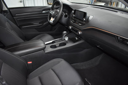 Car interior with gray seats and dashboard