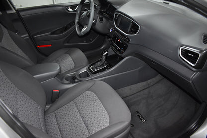 Car interior with gray seats and dashboard