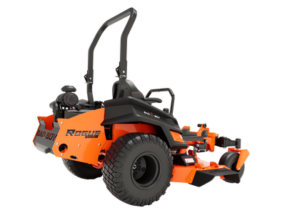 Orange and black lawn mower with 'Bad Boy' branding on a white background
