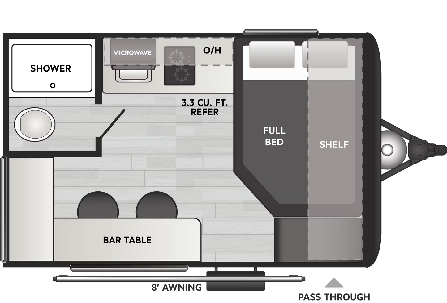 Floor plan of a compact living space with labeled features.
