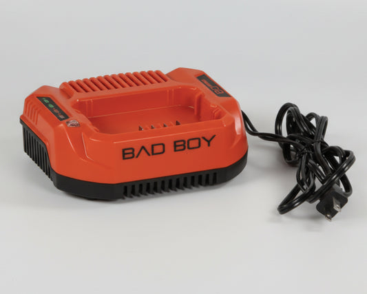 Orange battery charger with 'Bad Boy' branding on a white background