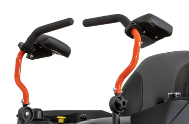 Orange and black handlebar attachments on a vehicle