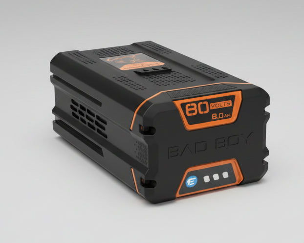 Black and orange battery pack with 'BAD BOY' branding on a white background