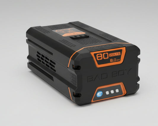 Black and orange battery pack with 'BAD BOY' branding on a white background
